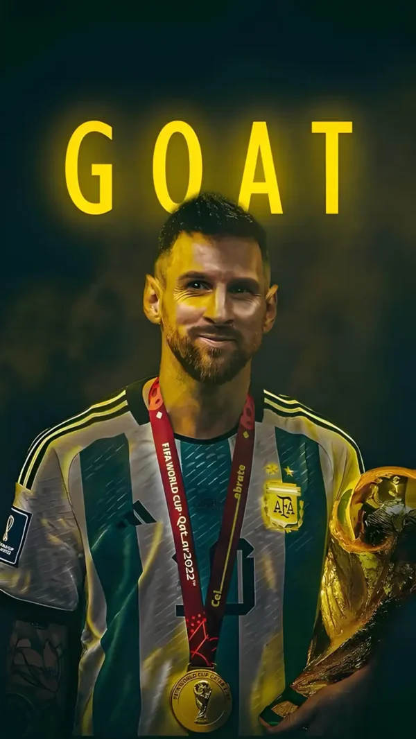لیونل مسی در حال بوسیدن جام جهانی - والپیپر مسی با کیفیت 4K