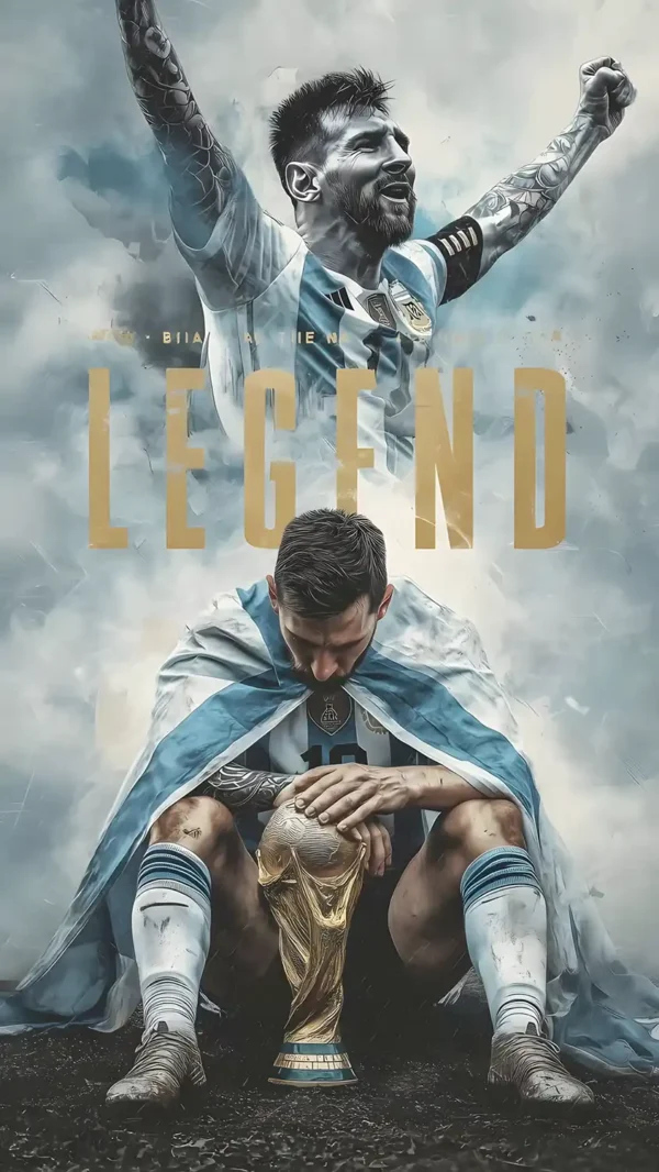 لیونل مسی در حال بوسیدن جام جهانی - والپیپر مسی با کیفیت 4K