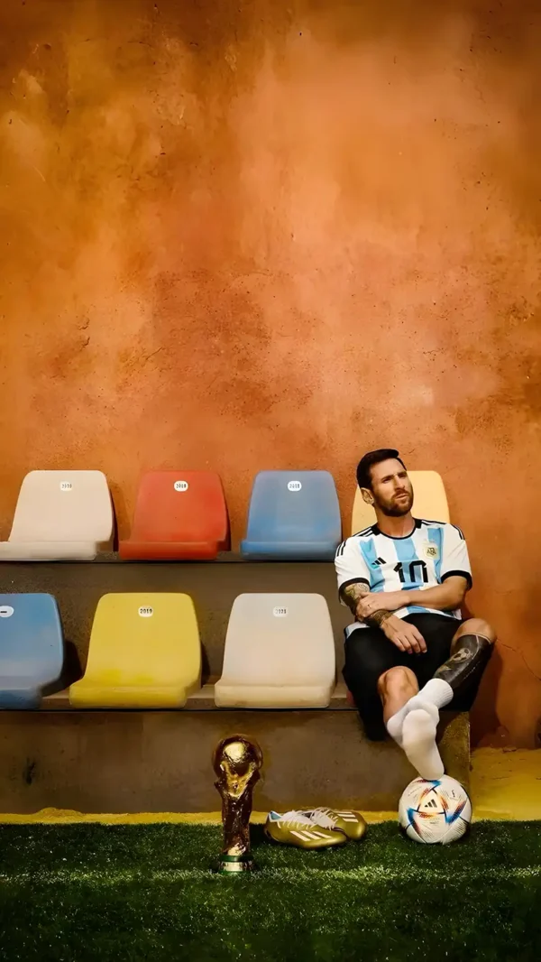 لیونل مسی در حال بوسیدن جام جهانی - والپیپر مسی با کیفیت 4K