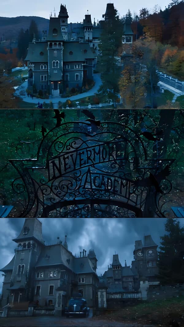 معماری گوتیک Nevermore Academy در سریال Wednesday - والپیپر Hd