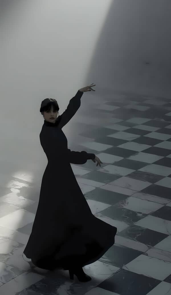 صحنه رقص افسانه‌ای ونزدی آدامز در سریال Wednesday - والپیپر 4K