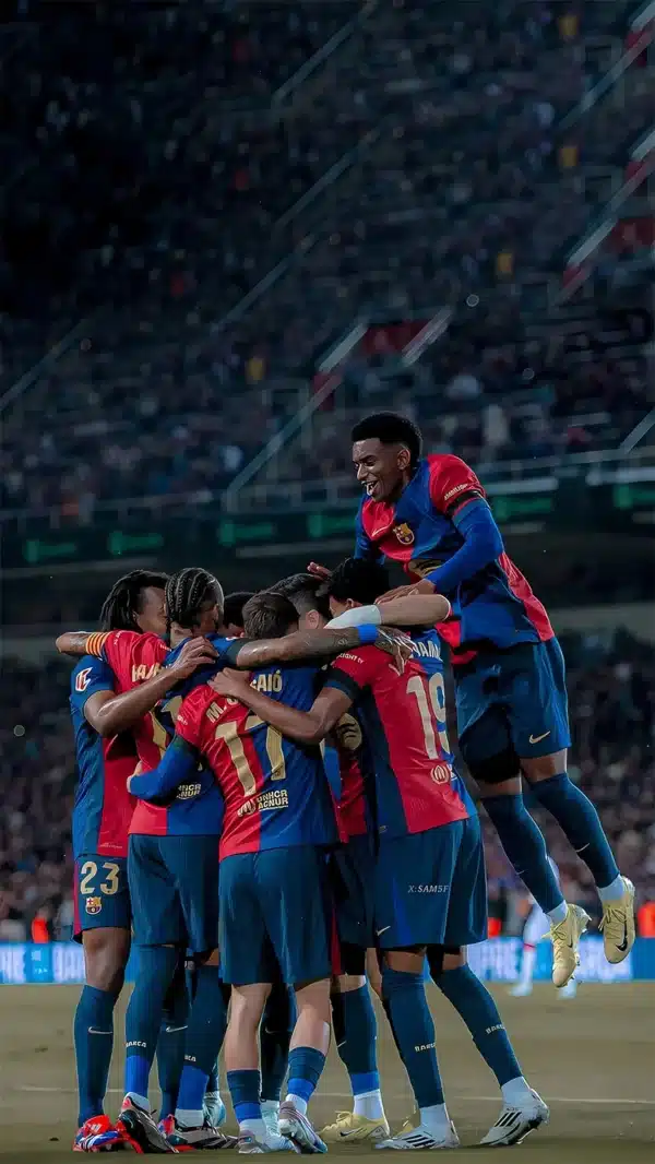 والپیپر بارسلونا جشن گل بازیکنان تیم