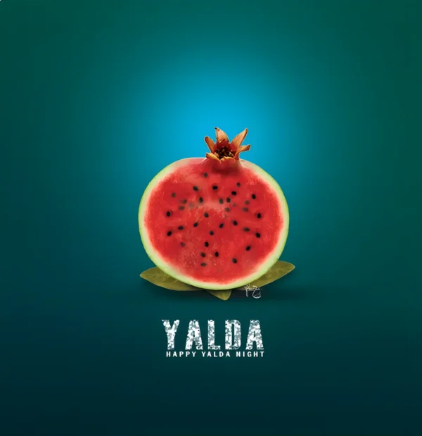 والپیپر شب یلدا برای دسکتاپ با انار و هندوانه