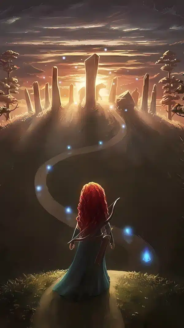 منظره جنگل‌های مه آلود و ارواح آبی در انیمیشن دلاور