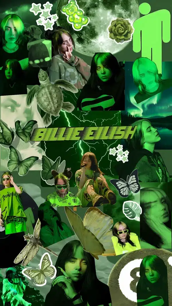 والپیپر بیلی آیلیش با موهای سبز و مشکی خاص