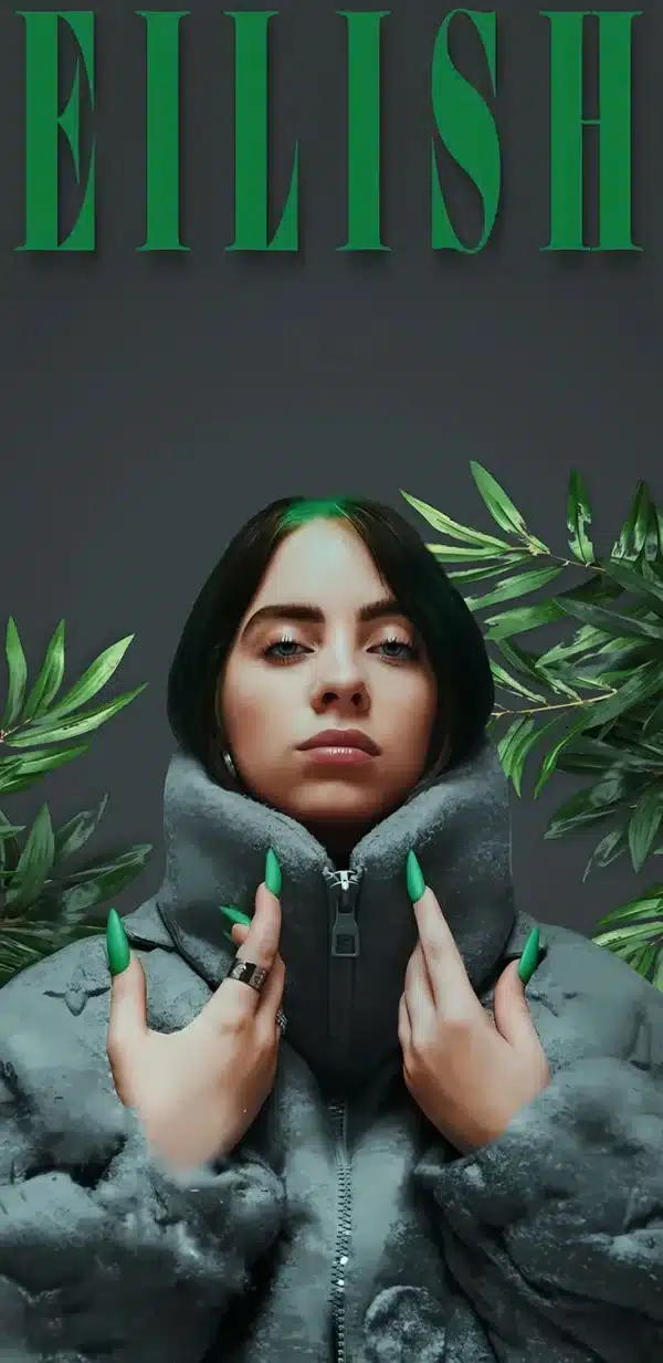 والپیپر بیلی آیلیش با موهای سبز و مشکی خاص