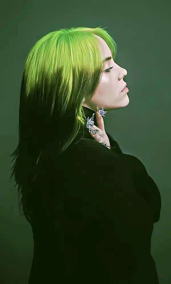 والپیپر بیلی آیلیش با موهای سبز و مشکی خاص