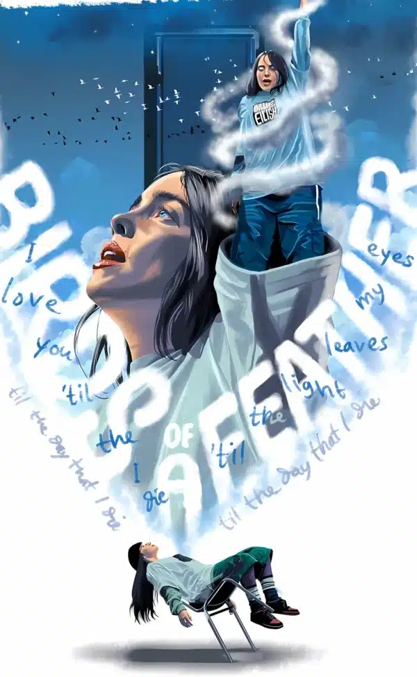 تصویر زمینه بیلی آیلیش با لوگو شخصی و طراحی خاص