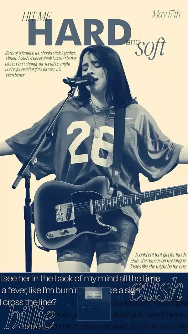 تصویر زمینه بیلی آیلیش با لوگو شخصی و طراحی خاص