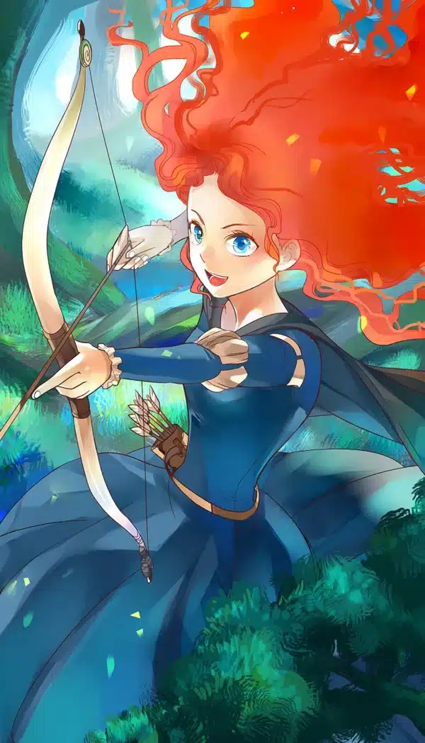 تصویر زمینه از مریدا با موهای نارنجی و تیر و کمانش