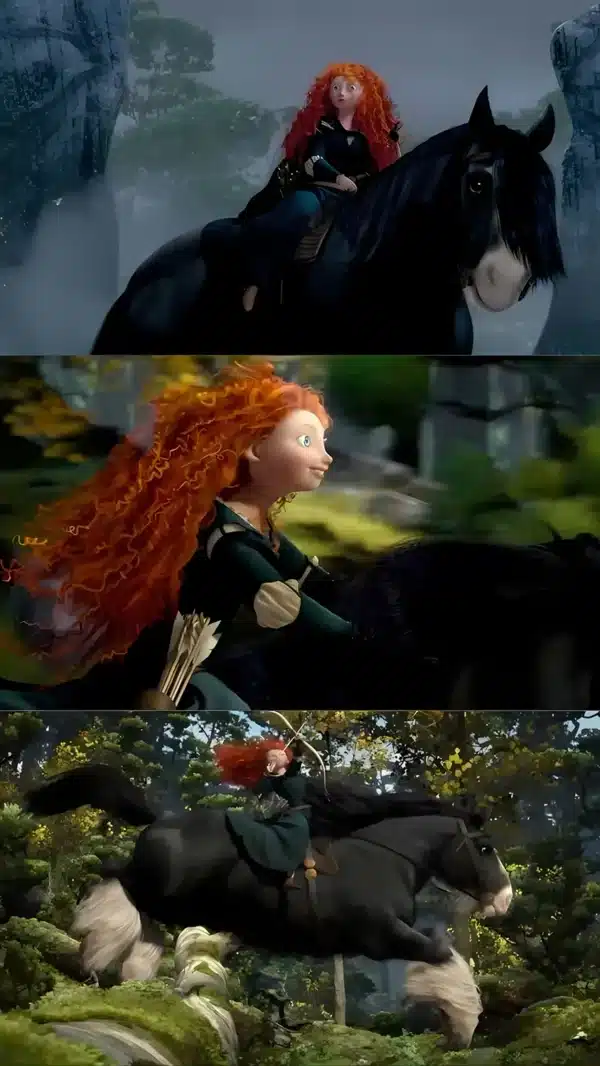 تصویر زمینه مریدا سوار بر اسب سیاه انگوس در انیمیشن بریو