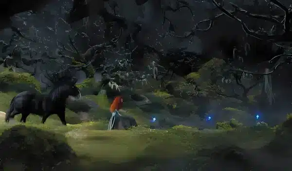 تصویر زمینه مریدا سوار بر اسب سیاه انگوس در انیمیشن بریو