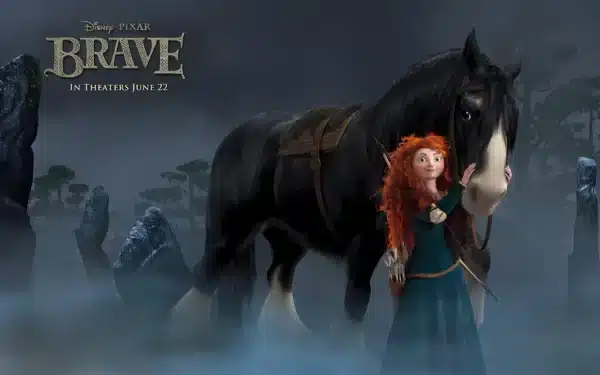 تصویر زمینه مریدا سوار بر اسب سیاه انگوس در انیمیشن بریو