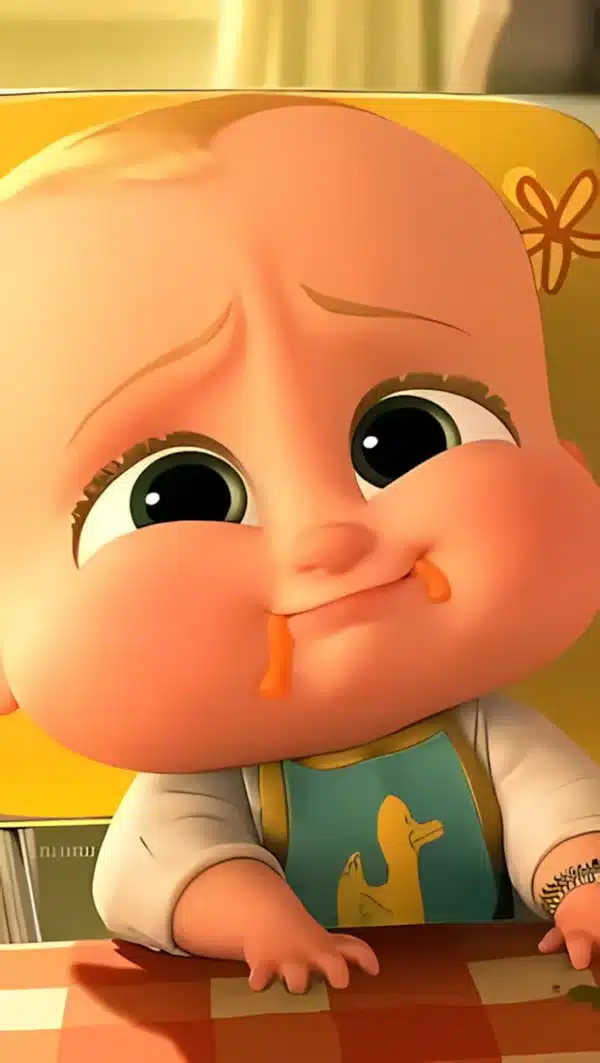 تصویر زمینه بچه رئیس با حالت چهره بامزه و خندان