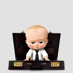 والپیپر Boss Baby با کت و شلوار مشکی و عینک دودی