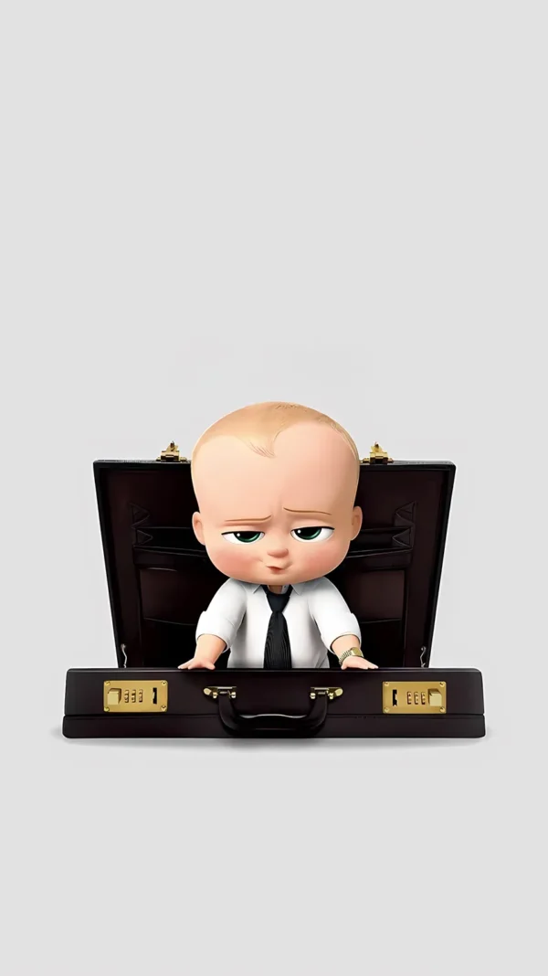 والپیپر boss baby با کت و شلوار مشکی و عینک دودی