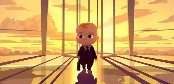 والپیپر بچه رئیس با کت و شلوار مشکی و کروات