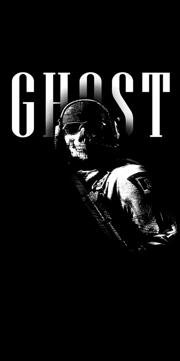 تصویر زمینه گوست با ماسک اسکلتی و نگاه خیره