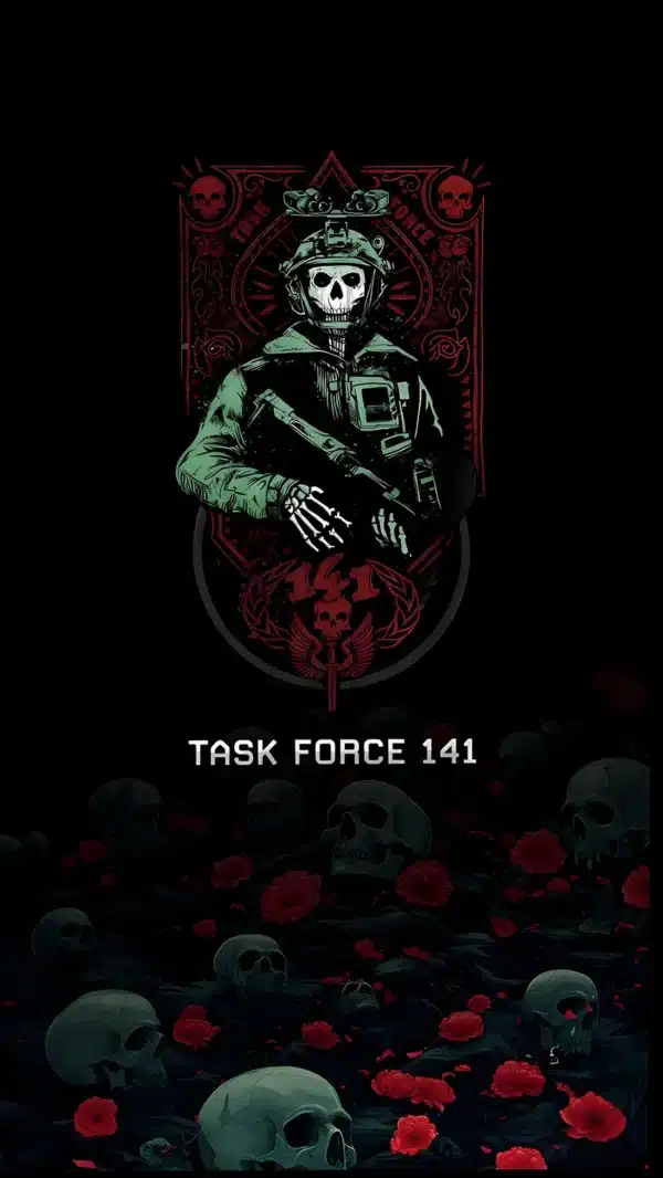 تصویر زمینه گوست با ماسک اسکلتی و نگاه خیره