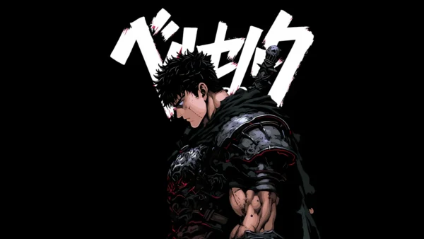 والپیپر Berserk با طرح گاتس و شمشیر اژدهاکش در تاریکی