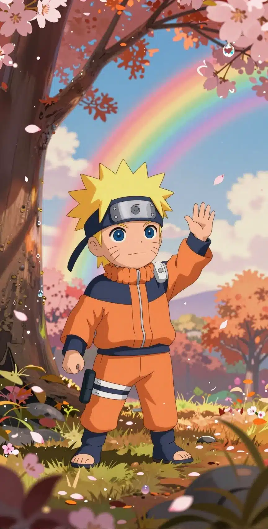 والپیپر ناروتو در باغ پاییزی با الهام از استودیو جیبلی