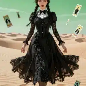 والپیپر انیمه‌ای ونزدی آدامز در بیابان سورئال با رنگ‌های پاستلی و افکت نور