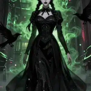 والپیپر انیمه‌ای ونزدی آدامز در یک کوچه تاریک با نورپردازی دراماتیک