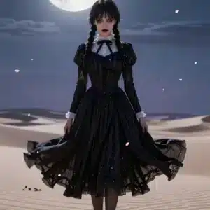 والپیپر انیمه‌ای ونزدی آدامز در بیابان با افکت‌های نوری و ذرات ساکورا