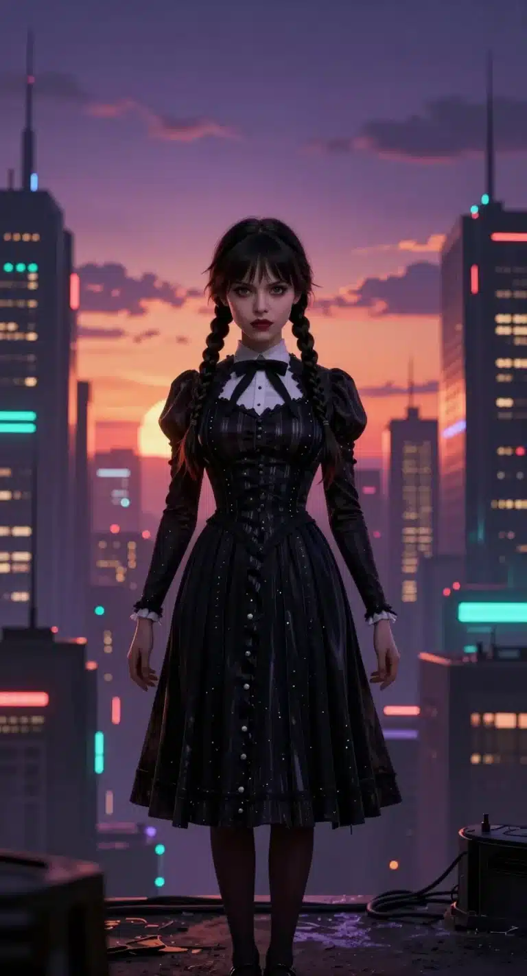 دانلود والپیپر انیمه‌ای ونزدی آدامز در شهر سایبرپانک | مدل WED49