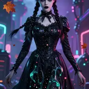 والپیپر انیمه‌ای ونزدی آدامز با افکت‌های نئون و سایبرپانک