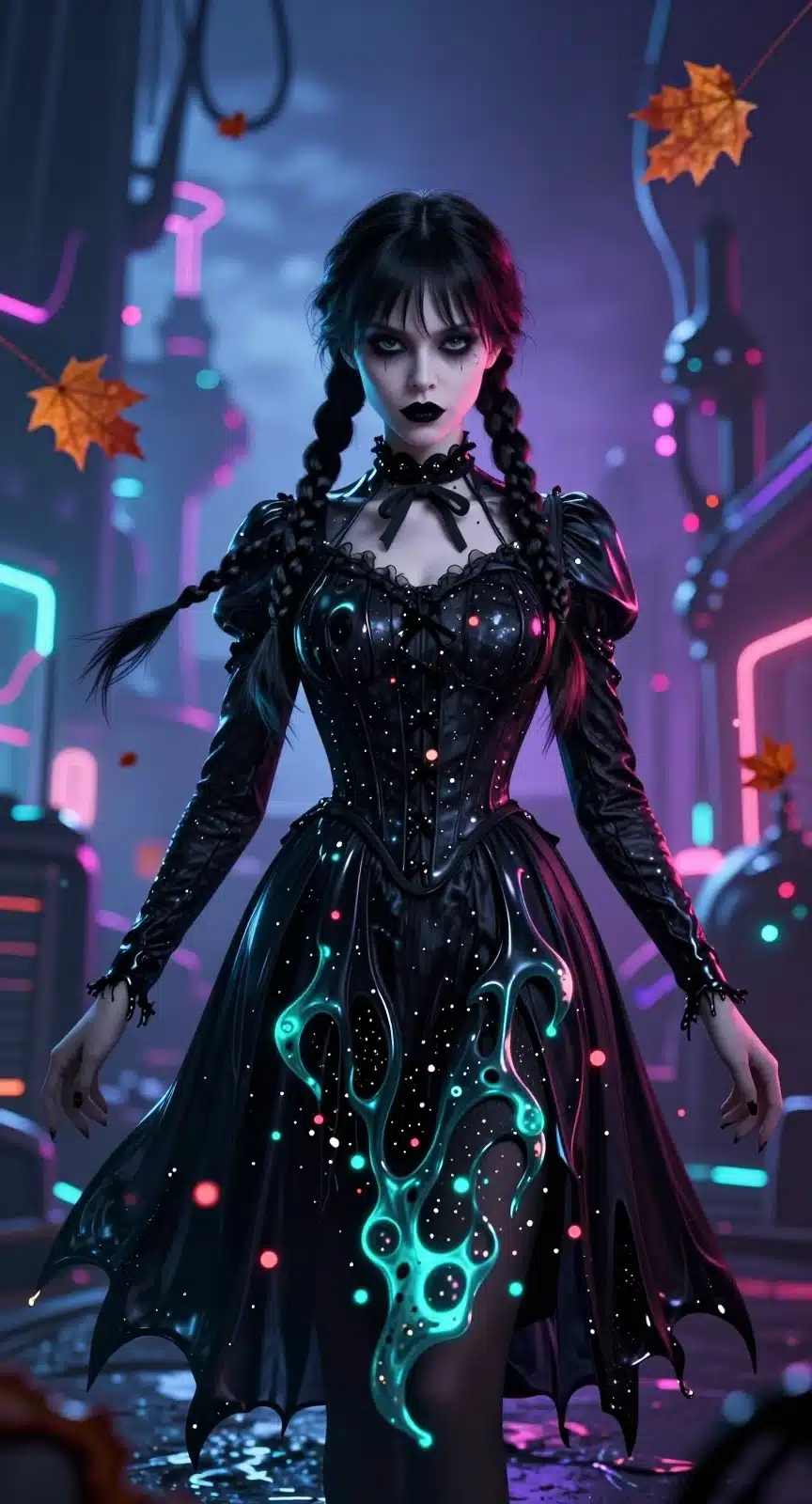 والپیپر انیمه‌ای ونزدی آدامز با افکت‌های نئون و سایبرپانک