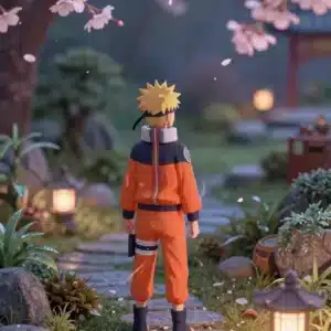 والپیپر ناروتو در یک باغ مینیاتوری با نور نئون و گل‌های گیلاس